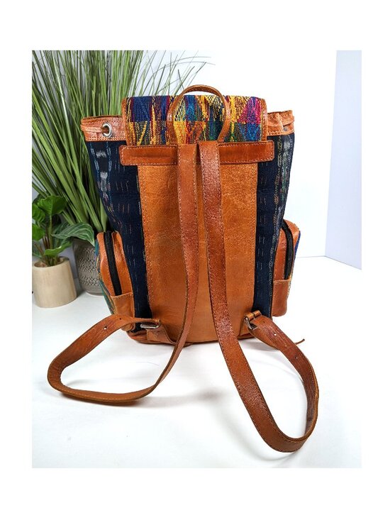 Handmade Woven Backpack Leather Trim Boho Tribal Stripe Ethnic Rucksack Nice! main image 10